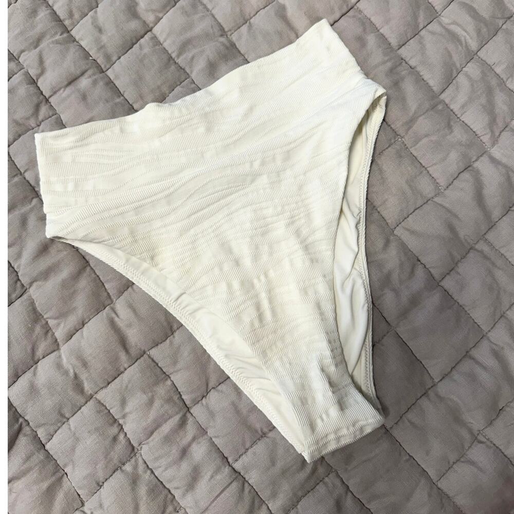 Aerie Swim Bottoms High Cut Cheeky High Waisted Size Small S White Textured Rib